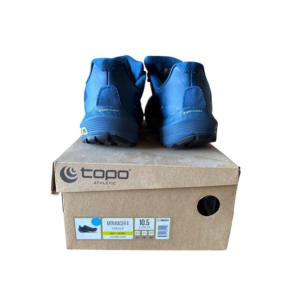 Topo Athletic M-MTN Racer 4 Navy Orange 10.5 Men’s Vibram Zipfoam Shoes - Picture 4 of 8
